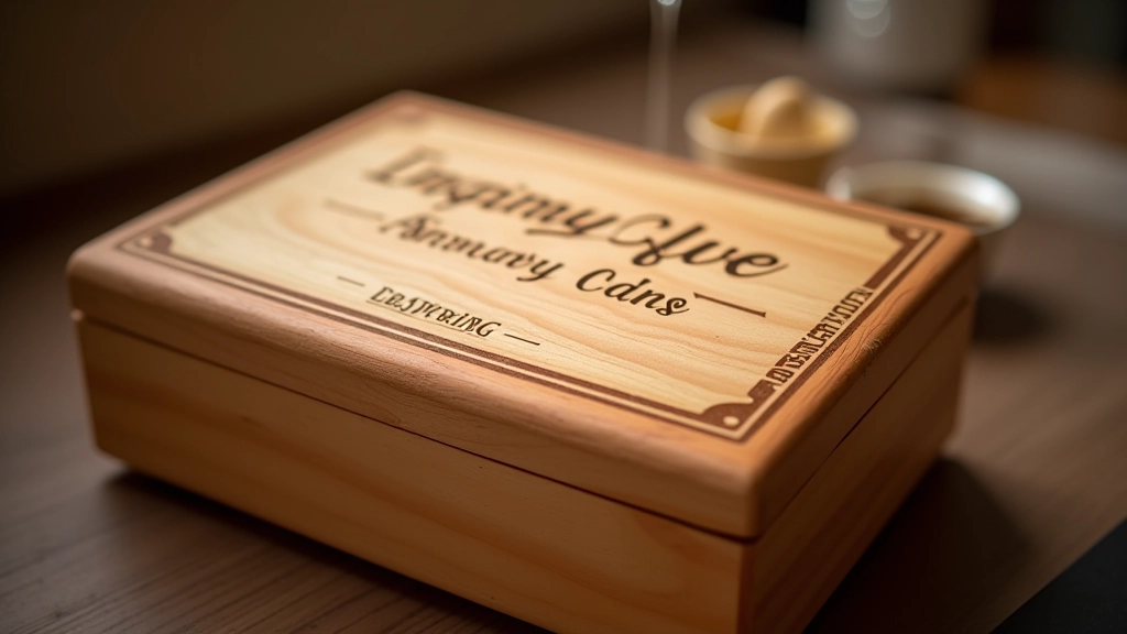 Elegant wooden box with refined border design and personalised text engraving showing design hierarchy